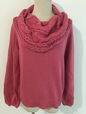 Cozy Cowl Neck Sweater Pink Soft Winter Fall Scarf Neck Jones New York XL